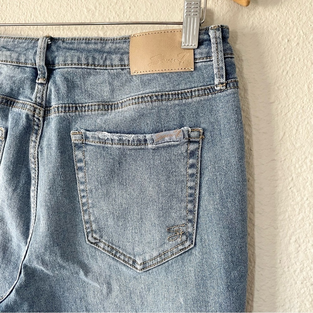 Seven7 Slim Flare Jeans Women’s 10 Blue Light Wash High Rise Ripped Boho Stretch - Picture 8 of 12